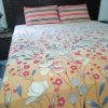 king size gold printed floral bed sheet set