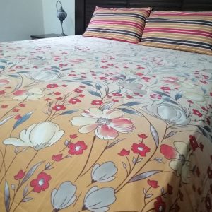 gold printed floral bed sheet set